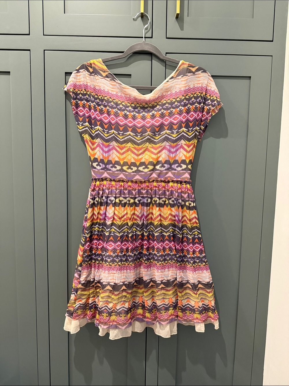Anthropologie Multicolor Chevron-Pattern Casual Fit-and-Flare Dress